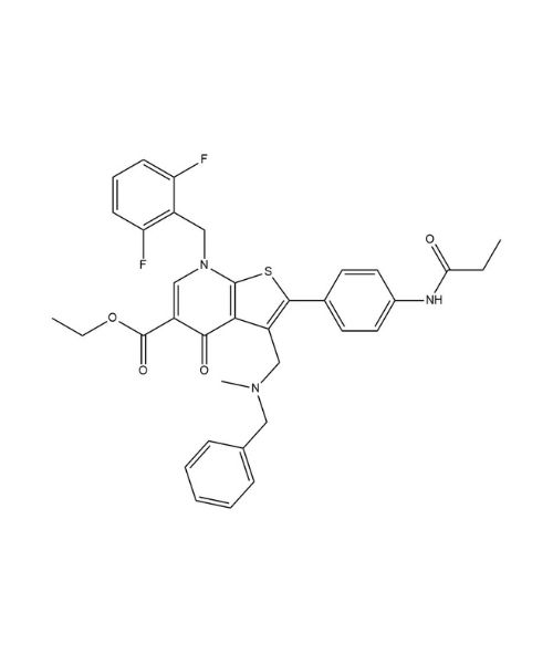  ethyl 3-(N-benzyl-N-methylaminomethyl)-7-(2,6-difluorobenzyl)-4,7-dihydro-4-oxo-2-(4-propionylamidophenyl)thieno[2,3-b]pyridine-5-carboxylate, Buy  ethyl 3-(N-benzyl-N-methylaminomethyl)-7-(2,6-difluorobenzyl)-4,7-dihydro-4-oxo-2-(4-propionylamidophenyl)thieno[2,3-b]pyridine-5-carboxylate from Artis Biotech | ASTANDARDS
